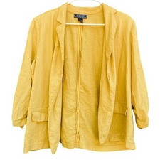 Vintage NYCC Linen Blend Blazer Jacket Womens XL Yellow shoulder Pads