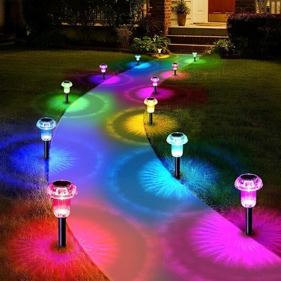 Solar Lights Outdoor Pathway Waterproof 8 Pack Color Changing LED Acrylic Mushro