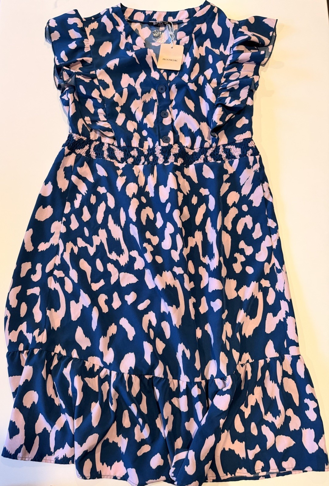 NWT Bloomchic Blue Pink Print  Button Midi Dress 12
