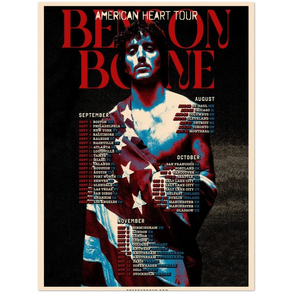 Póster de música en vivo Benson Boone - American Heart Tour 2025 con fechas de gira Foto 3 de 4