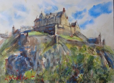 GERRY MILLER-  ''Edinburgh Castle''. Watercolour painting on paper. 32x24cm