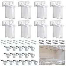 24 Pcs White Down Wall Clips and Wire Shelf End Bracket Set Include 16 Plasti...