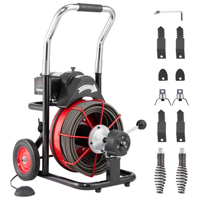 Drain Cleaner Machine Electric Drain Auger 100FT x 1/2 In Auto Feed