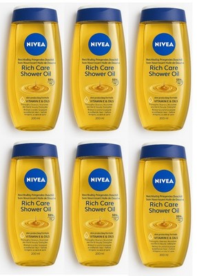 6 NIVEA RICH CARE Natural Pampering Shower Oil For Dry Skin 200ml 6.7 fl. oz