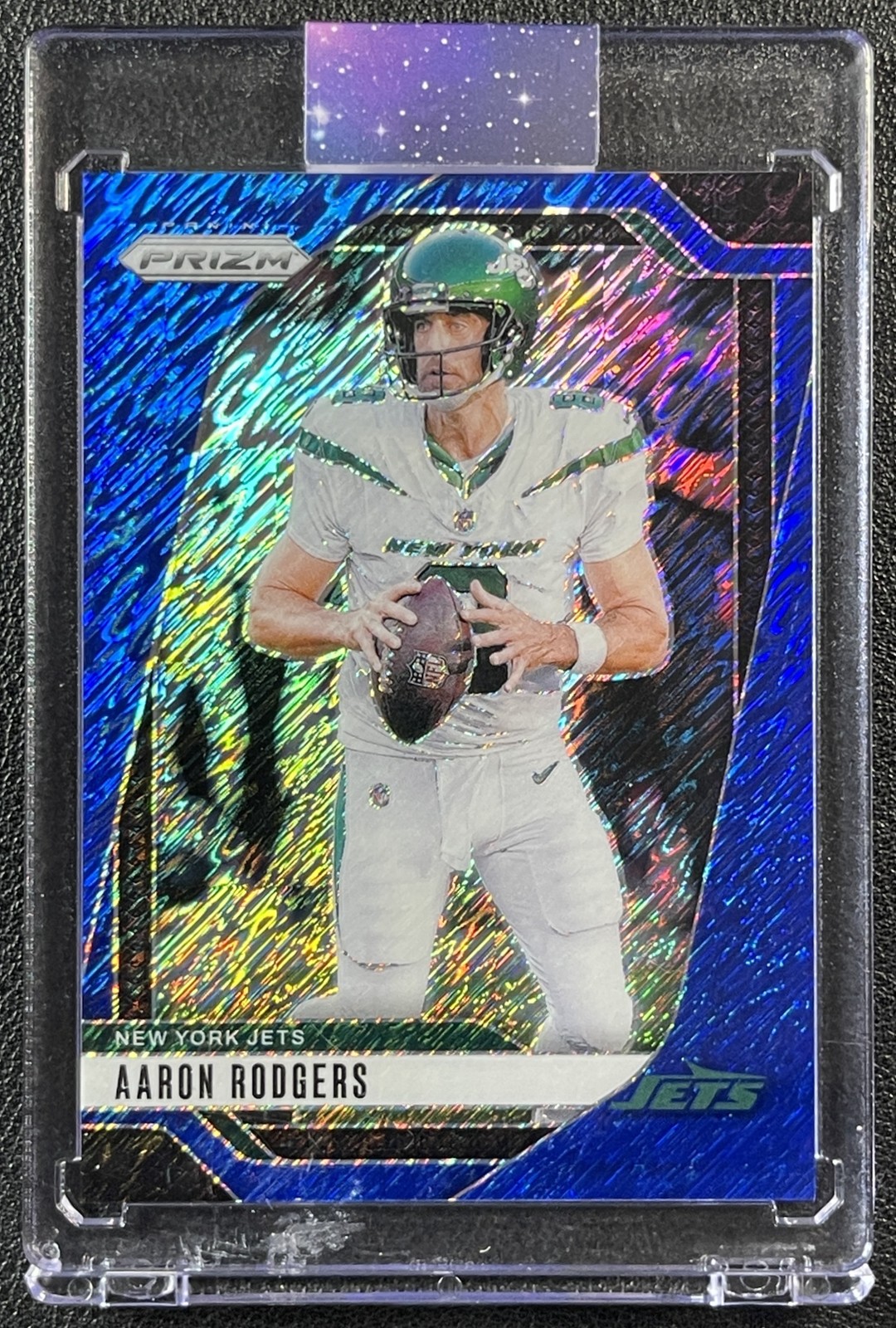 AARON RODGERS 2024 PANINI PRIZM #222 BLUE SHIMMER 16/25 JETS