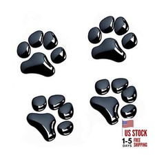 4PCS 3D Chrome Dog Paw Footprint Sticker Decal Auto Car Emblem Decal Black