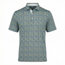 Puma Golf Floral Print Polo Shirt Mens Large Blue Yellow All Over Print