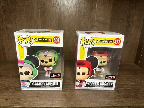 (2 Funko Pop Set) Disney Gamer Mickey # 471/ Gamer Minnie Mouse #507 GAMESTOP EX