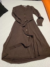 Eliza J Brown Sweater Midi Dress With  Gold Buttons And Tie Belt Size Medium 