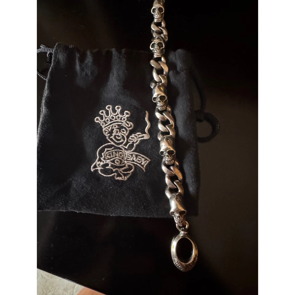 Pulsera King Baby Plata Esterlina Calavera Cadena Palanca Hombres Joyería Gótica Roca L Foto 3 de 4