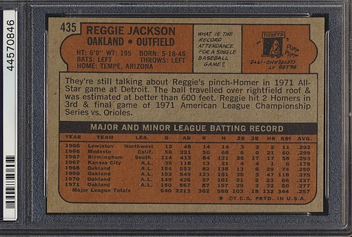 1972 Topps #435 Reggie Jackson Athletics HOF PSA 8 NM/MT CENTERED - Picture 2 of 2