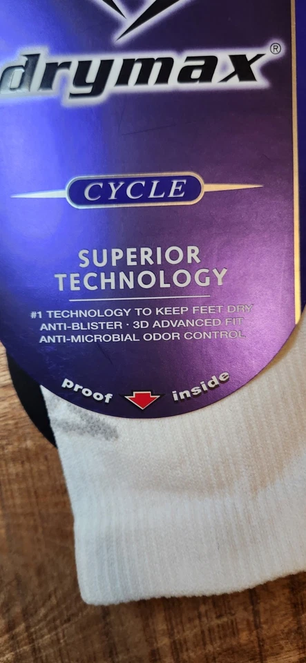 Paquete de 2 calcetines Drymax Cycle Road Crew NUEVOS grandes blancos y negros (W 10-12, M 8,5-10,5) Foto 4 de 4