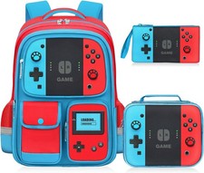 Kids Backpack for Boys - 3pcs Gamer with Red-blue-backpack Set