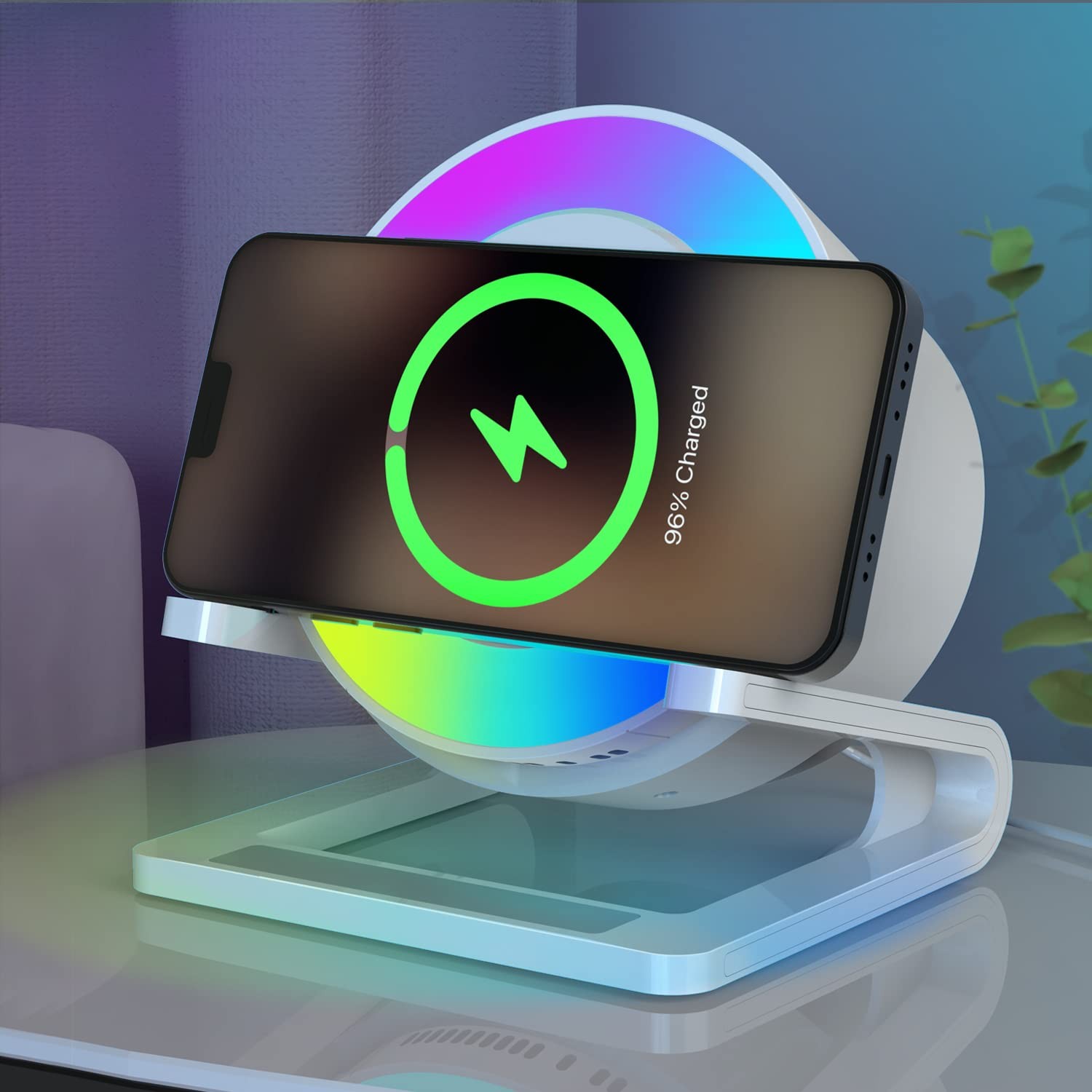 Enceinte Bluetooth lumineuse avec chargeur sans fil 15W noir mat en ABS