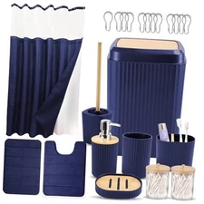 Blue Bathroom Accessories Set 23 Bathroom Sets+Shower Curtain+Bath Rugs Navy