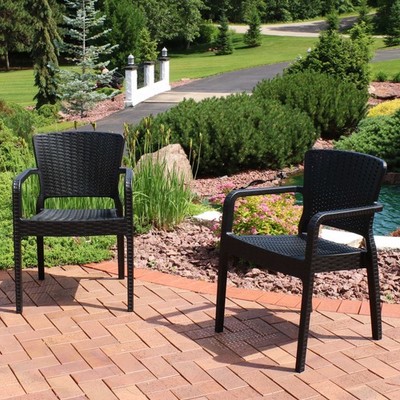 Segonia Plastic Stackable Dining Armchair - Black - Set of 2 by Sunnydaze