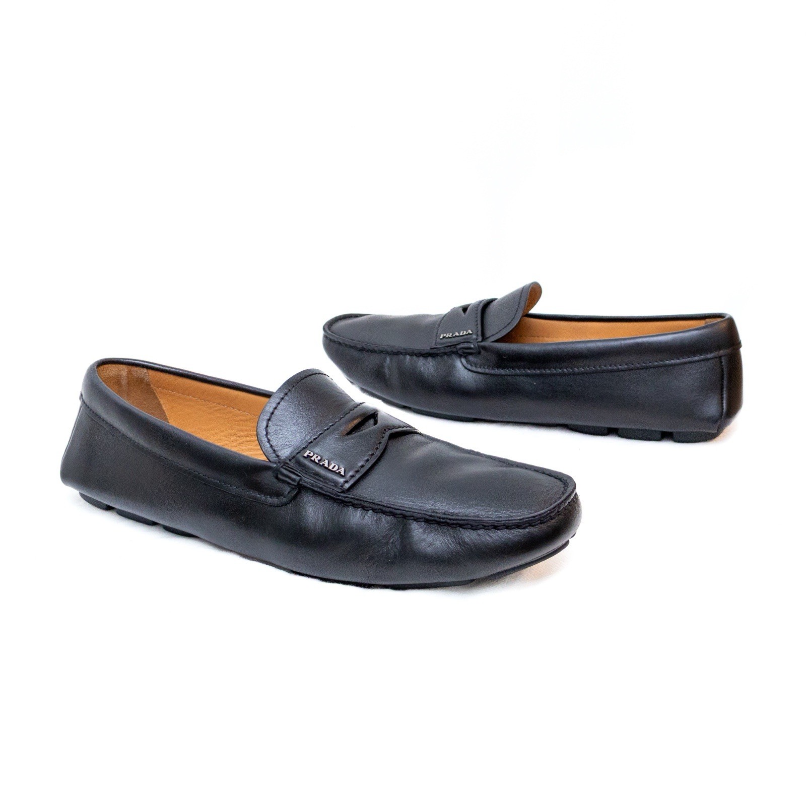 Prada Mens Black Leather Driving Penny Loafers UK 8.5 US 9.5 Rare