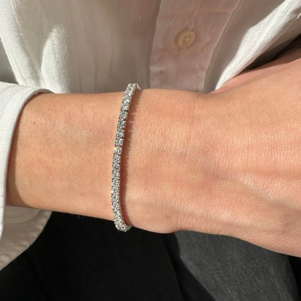 Brazalete de tenis redondo de 5 quilates con diamantes cultivados en laboratorio de oro blanco de 14 k D VS1 7"" pulgadas Foto 4 de 4