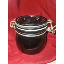 Antique Anchor Hocking Black Ceramic Latch lid Canister, Crock