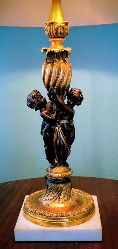 Classical Figural Gold Dore and Bronze E F Caldwell Lamp Rewired Hubbell Sockets