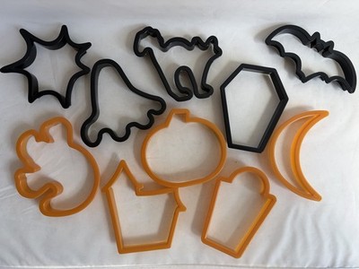 Halloween Plastic COOKIE CUTTERS | 10 pcs 4  Scaredy Cat+Pumpkin+Bat+Ghost