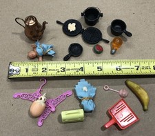 Dollhouse Miniatures Lot Metal Cast Iron Plastic waffle iron light bulb teapot