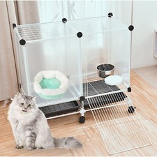 Cat Cage Playpen with Wheels, Transparent Pet Kennel Metal Wires Puppy Enclosure