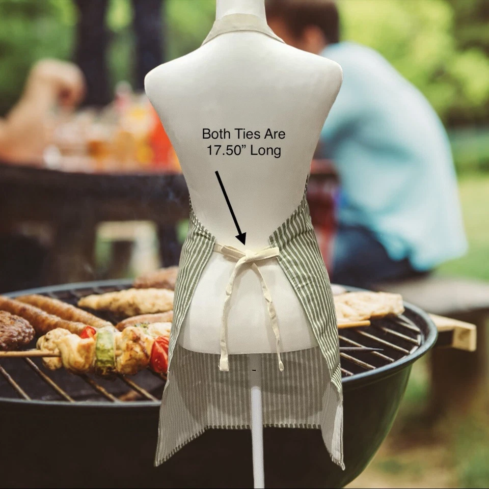 Apron Unisex Cook BBQ Full-Size 2-Pockets Tie-Waist Adjustable-Neck Bib - Image 2 of 4