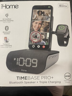 iHome TIMEBASE PRO+ Triple Charging Alarm Clock Qi-Certified