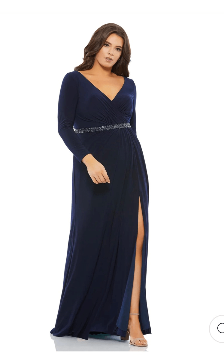 Mac Duggal *FLAW* NWT size 24W beaded belt faux wrap long sleeve dress  style 678 | eBay