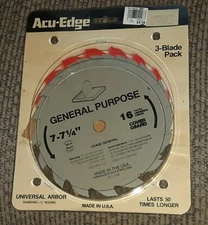 Acu-Edge 11-701 Carbide Tipped lot 3 pack Circular Saw Blade 7-7-1/4" 16 tooth