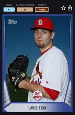 TOPPS BUNT DIGITAL 2014 INDIGO *BEST OF BUNT* LANCE LYNN 25cc CARDINALS