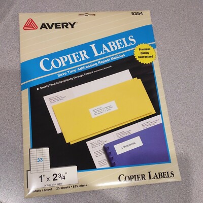 Avery Copier Labels 33 Labels 25 Sheets (1'' x 2.75'') #5354