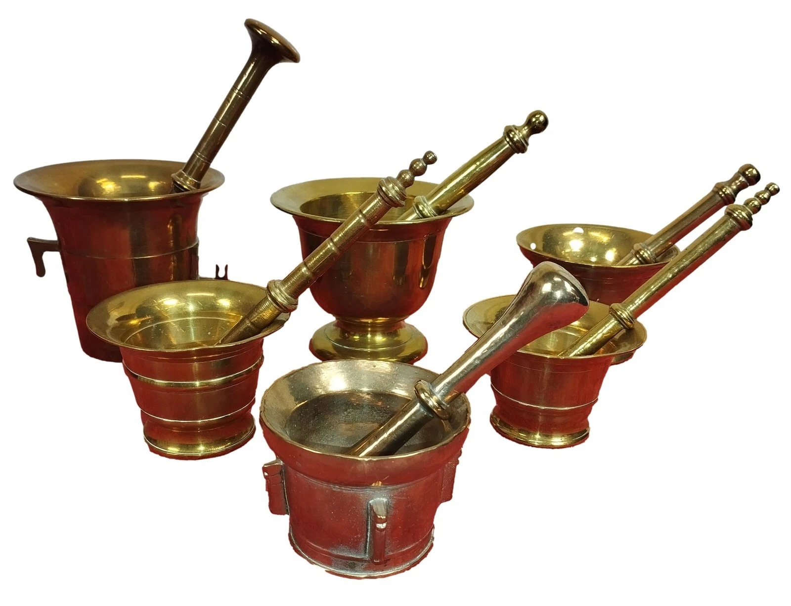 COLLECTION OF 6 OLD BRONZE MORTARS, WITH HIS HAND. SPAIN. 18TH-19TH CENTURY