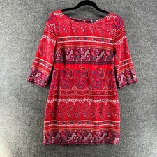 Old Navy Dress Womens XS Red Relaxed Fit Aztec Floral Boho 3/4 Sleeve Pullover