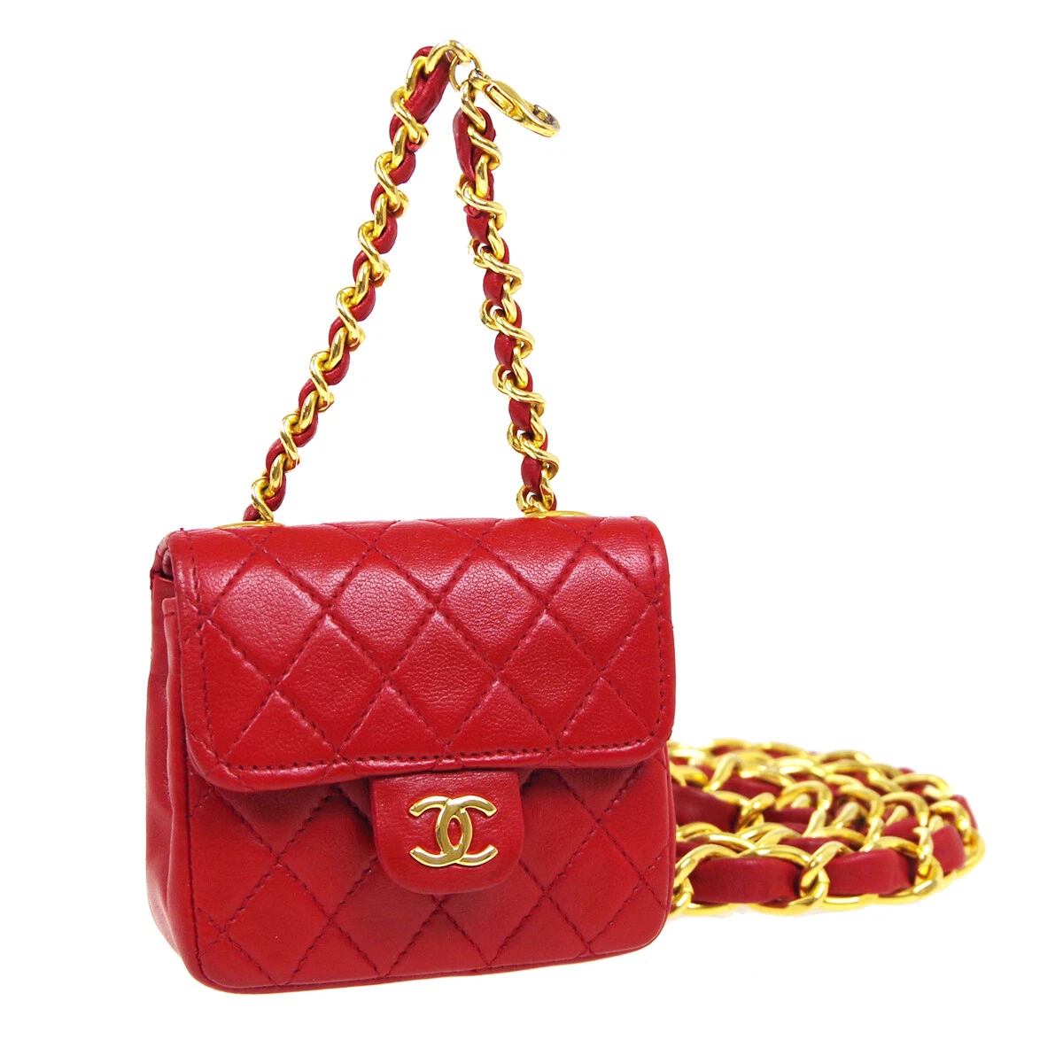 CHANEL Classic Flap Micro Bum Belt Bag Purse Red Leather Vintage