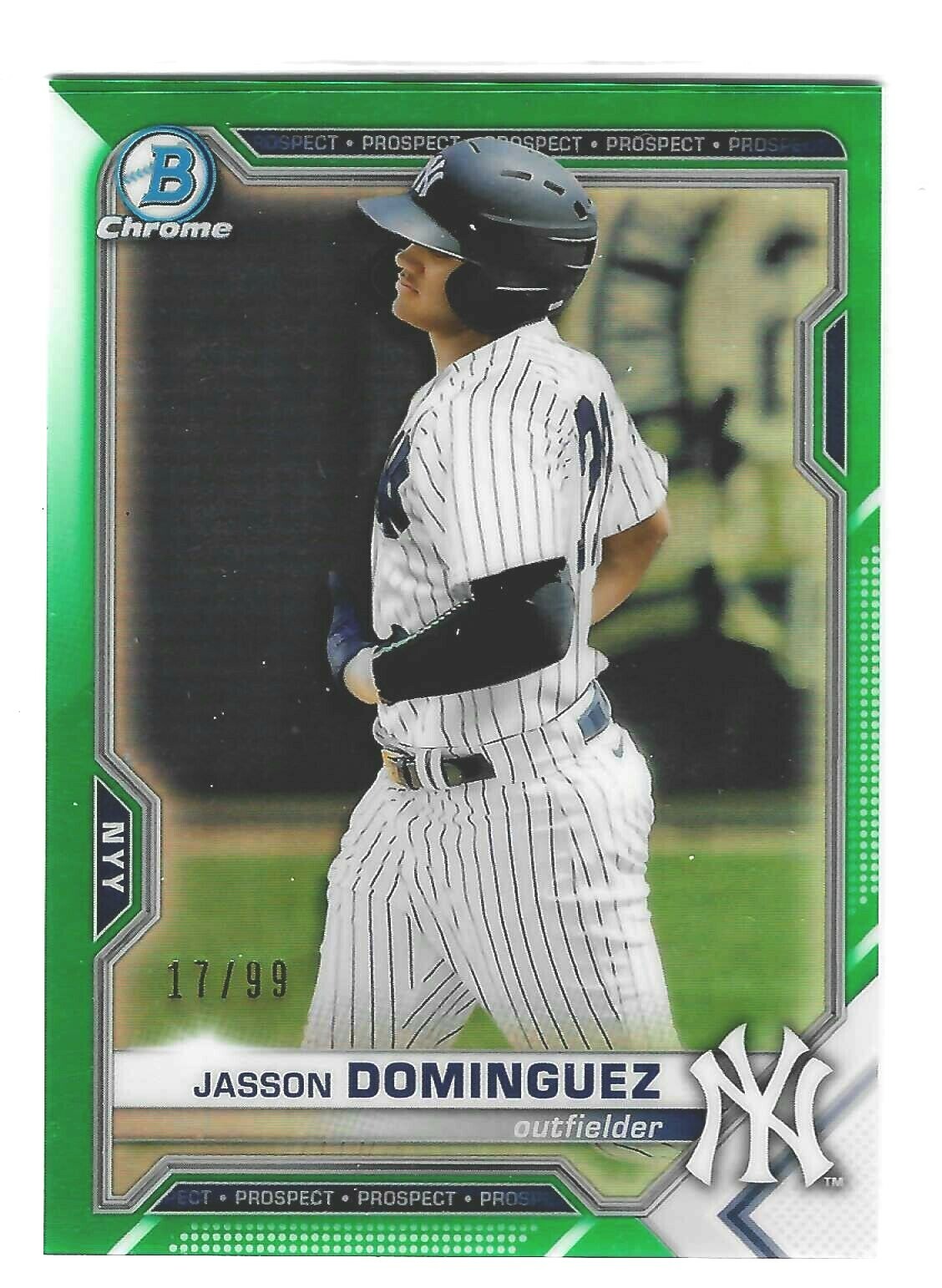 Jasson Dominguez 2021 Bowman Chrome GREEN Refractor RC /99 #BCP-13 Yankees