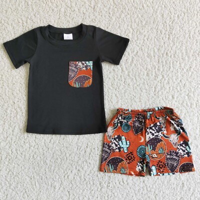 western Design Baby Boys Outfit Cowboy Cactus Shorts Boutique Clothes Set