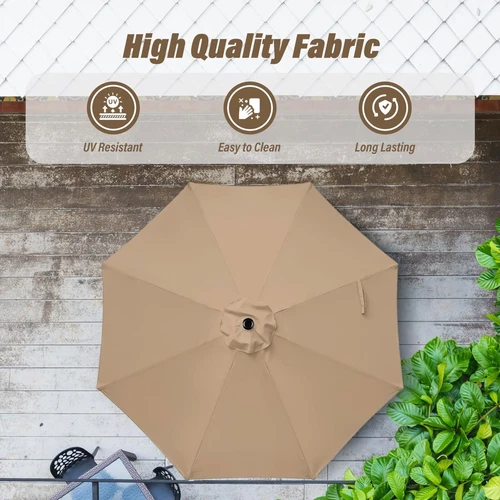 7.5ft/9/10ft Tan/Red Patio Umbrella Dining Table Outdoor Market Umbrella w/Crank - Bild 43 von 44