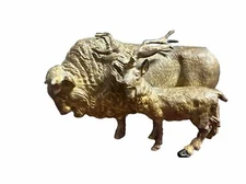 Vintage Sculpture Statue Figurine Bison Buffalo  And Bull Elk Gold Tone 7” Life