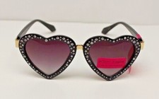 Betsey Johnson Black Jeweled Hearts Womens Sunglasses 100 UVA/UVB BJ894211 BLK