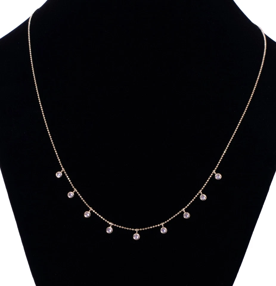 18" 14K Yellow Gold Diamond Fringe Necklace, 9 Round Cut Dangle Stones, 0.50 ctw - Image 3 of 4