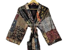 Silk patchwork handmade kantha jacket japanese kimono style kantha robe winter