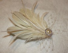 Fascinator feather clip bridal photo prop goose ivory off white pearl headdress
