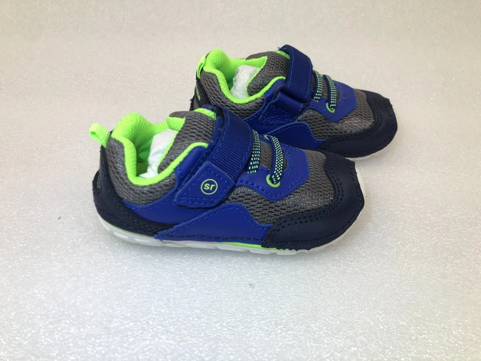 Stride Rite Zapatillas Niño Talla 4.5 W Niños Pequeños Gris Azul Lima Grip Cierre Foto 3 de 4
