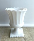 Vintage Milk Glass Pedestal Vase | Urn Art Deco Style Indoor Planter