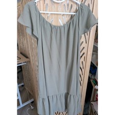 DKNY Women's Olive Green Ruffled Back Zip Flutter Short Sleeve Dress Size 12