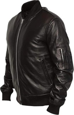 Men American Navy MA-1 Aviator Black Bomber Real Leather MA1 Flight Pilot Jacket