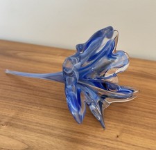 Vintage Blown Art Glass Stemmed Blue Lily Flower Bohemia 9 Handmade