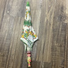Vintage Children's Cartoon Parasol Umbrella - Wood Handle-Flowers-Cute